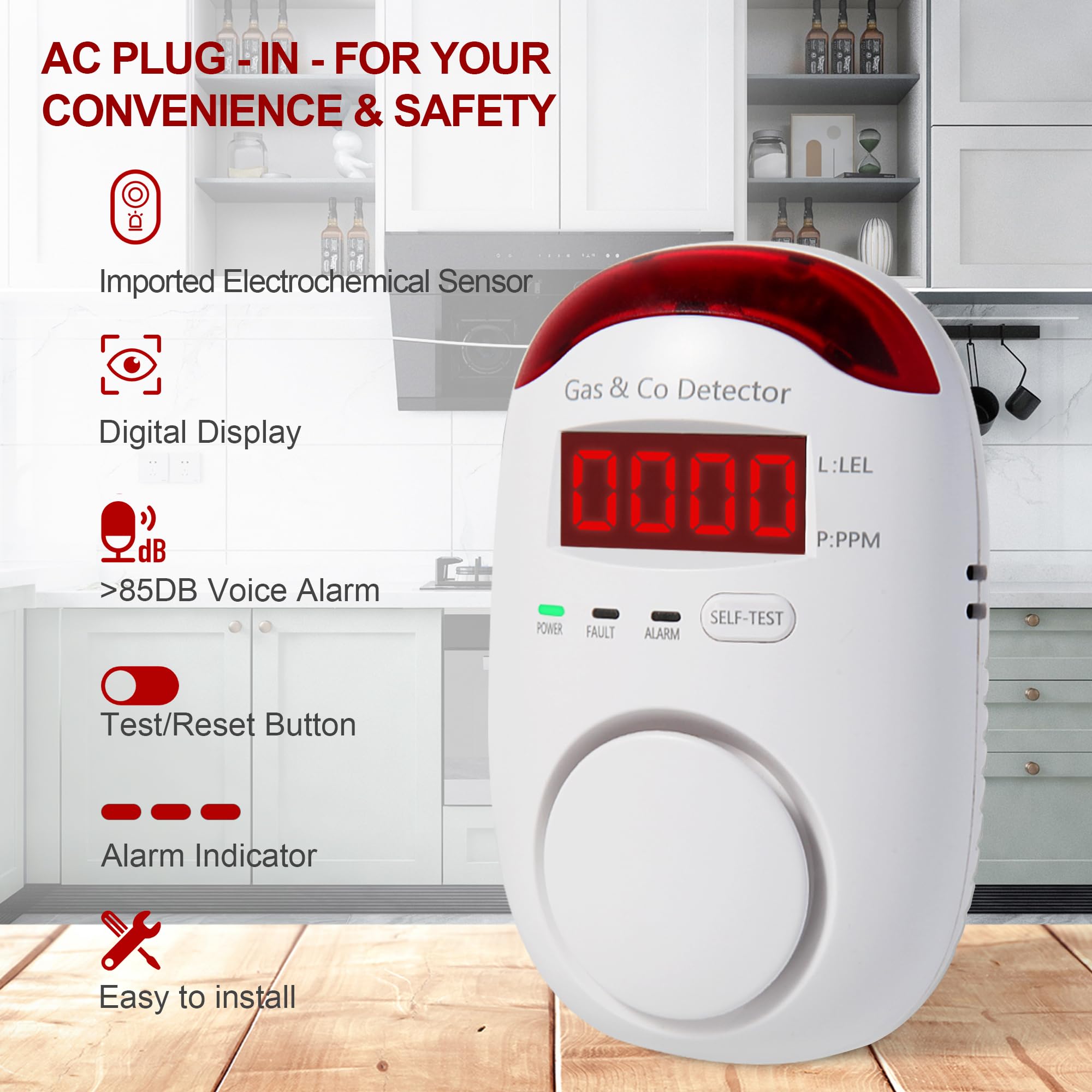 Co Detector Plug - Rilevatore combinato di gas e monossido